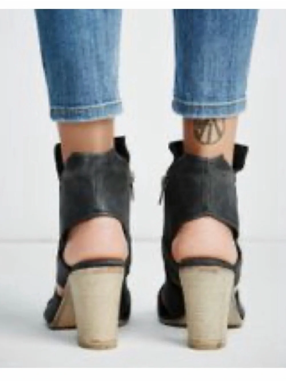 Free People Black Cutout Open-Toe Block Heel Sandals